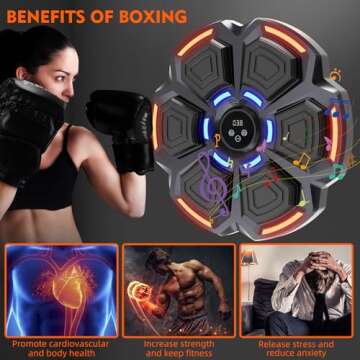 snawowo Music Boxing Machine for Adults, Bluetooth Music Punching Machine with Gloves, Electronic LED Boxing Training Equipment Wall Mounted, 9 Modes & 9 Speeds, Home Indoor Workout Trainer Equipment