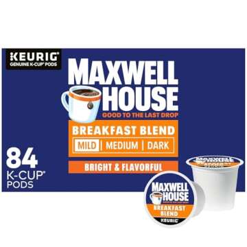 Maxwell House House Blend Medium Roast K-Cup Coffee Pods 84 CT + Breakfast Blend Light Ground Coffee K-Cup Pods 12 CT (Variety Pack)