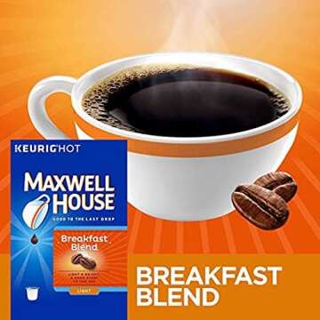 Maxwell House House Blend Medium Roast K-Cup Coffee Pods 84 CT + Breakfast Blend Light Ground Coffee K-Cup Pods 12 CT (Variety Pack)