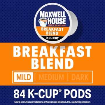 Maxwell House House Blend Medium Roast K-Cup Coffee Pods 84 CT + Breakfast Blend Light Ground Coffee K-Cup Pods 12 CT (Variety Pack)