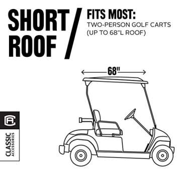 Classic Accessories Fairway Short Roof 2-Person Deluxe Golf Cart Enclosure, Black with Clear Windows