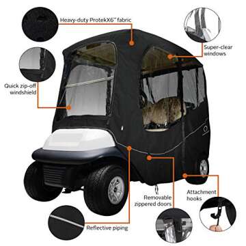 Classic Accessories Fairway Short Roof 2-Person Deluxe Golf Cart Enclosure, Black with Clear Windows