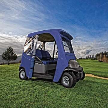 Classic Accessories Fairway Short Roof 2-Person Deluxe Golf Cart Enclosure, Black with Clear Windows