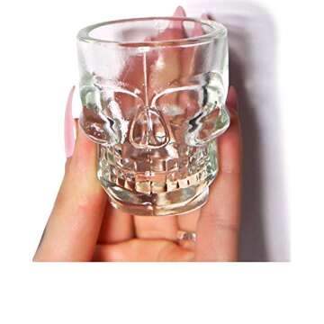 Circleware Skull Face Heavy Base Whiskey Shot Glasses, Set of 6, Party Home and Entertainment Dining Beverage Drinking Glassware for Brandy, Liquor, Bar Decor, Jello Cups, 1.75 oz, Clear