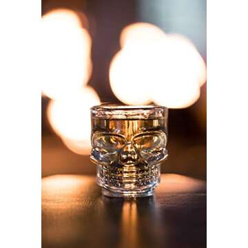 Circleware Skull Face Heavy Base Whiskey Shot Glasses, Set of 6, Party Home and Entertainment Dining Beverage Drinking Glassware for Brandy, Liquor, Bar Decor, Jello Cups, 1.75 oz, Clear