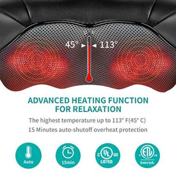 Nekteck Shiatsu Neck and Back Massager with Soothing Heat, Electric Deep Tissue 3D Kneading Massage Pillow for Shoulder, Leg, Full Body Muscle Pain Relief, Car, Office and Home Use