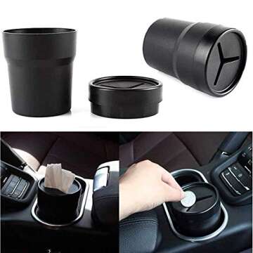 FIOTOK Car Trash Can with Lid, Mini Auto Garbage Can Leakproof Vehicle Trash Bin Fits Cup Holder in Console or Door for Automotive Car, Home, Office, Kitchen, Dinning Room 2 Packs