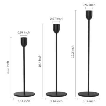 ChefBee Black Candle Candlestick Holder - 3PCS Taper Candle Holders for Table Centerpiece Wedding Festive Decor, Tall Candle Sticks Holder Decor for Pillar Candle, Fit 3/4" Thick Tapered or Led Candle