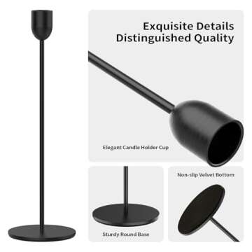 ChefBee Black Candle Candlestick Holder - 3PCS Taper Candle Holders for Table Centerpiece Wedding Festive Decor, Tall Candle Sticks Holder Decor for Pillar Candle, Fit 3/4" Thick Tapered or Led Candle