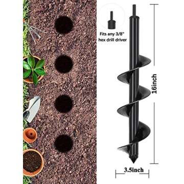 SYITCUN Auger Drill Bit for Planting - 1.6"x16.5" + 3.5"x16" Heavy-Duty Spiral Drill Bits for Planting Bulbs - Auger Post Hole Digger and Soil Auger for Beach - Compatible with 3/8" Hex Drive Drill