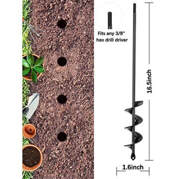 SYITCUN Auger Drill Bit for Planting - 1.6"x16.5" + 3.5"x16" Heavy-Duty Spiral Drill Bits for Planting Bulbs - Auger Post Hole Digger and Soil Auger for Beach - Compatible with 3/8" Hex Drive Drill