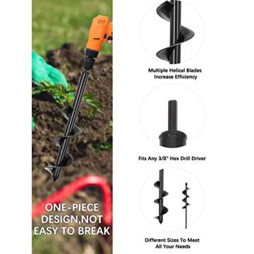 SYITCUN Auger Drill Bit for Planting - 1.6"x16.5" + 3.5"x16" Heavy-Duty Spiral Drill Bits for Planting Bulbs - Auger Post Hole Digger and Soil Auger for Beach - Compatible with 3/8" Hex Drive Drill