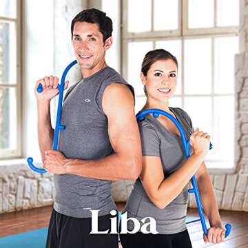 LiBa Back and Neck Massager - Trigger Point Massage Tools for Pain Relief and Manual Massage Hook Therapy Handheld Back Neck Shoulder Massager Blue - Gift for Women & Men