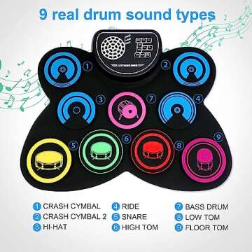 Electronic Drum Set - 9-Pad Roll-Up Drum Pad with Speaker & Pedals