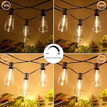 Brightever Dimmable Outdoor String Lights with Remote,3 Colors in 1 LED Patio Lights for Outside with 25+1 ST38 Edison Bulbs, 50FT 3 Modes Gazebo Lights Waterproof for Camping Deck, 2700K/4000K/5000K