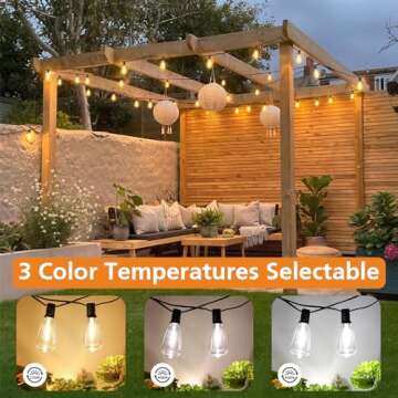 Brightever Dimmable Outdoor String Lights with Remote,3 Colors in 1 LED Patio Lights for Outside with 25+1 ST38 Edison Bulbs, 50FT 3 Modes Gazebo Lights Waterproof for Camping Deck, 2700K/4000K/5000K