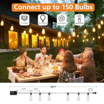 Brightever Dimmable Outdoor String Lights with Remote,3 Colors in 1 LED Patio Lights for Outside with 25+1 ST38 Edison Bulbs, 50FT 3 Modes Gazebo Lights Waterproof for Camping Deck, 2700K/4000K/5000K