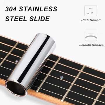 Liyacial Guitar Slide, 2 Glass Slides & 1 Steel Guitar Slide for Electric and Acoustic, With 3 Finger Picks, 1 Thumb Pick & Portable Box for Guitar and Bass, Medium (6 cm)