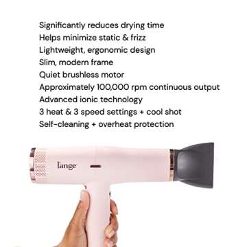 L'ANGE HAIR Le Styliste Luxury Hair Dryer | Quiet Brushless Blow Dryer with Diffuser | 1875 Watts for 4X Faster Drying | Hairdryer with 3 Heat & Speed Settings | Best Hair Dryers for Blowouts