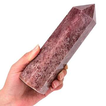 MOGEMT Large Strawberry Quartz Crystal Tower Natural Healing Crystal Point Wand Obelisk 6 Faceted Reiki Chakra Meditation Therapy Home Decor Gift 1.5-2 LBS