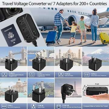 Voltage Converter 2300W Power Step Down 220V to 110V Universal Travel Adapter Power Converter Power Transformer w/ 3 AC Outlets 3 USB Ports 1 Type-C Charging for EU/UK/AU/US/IT/India/South Africa