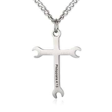 Wrench Cross Necklace for Men - Inspirational Tool Pendant