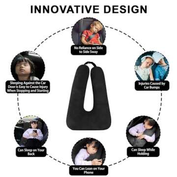 MROUEN Travel Pillow, Travel Pillow for Kids, Sleeper Hold Pillow Travel, Removable U-Shaped Pillow for Adults and Children to Support Head and Body in The Back Seat of Long Car Trips (Black)