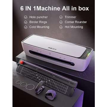 laminator, 6in 1 laminator Machine, 9 Inch A4 Laminating Machine, Desktop Thermal Laminator Never Jam 15 Laminating Pouches, Paper Trimmer and Corner Rounder, 1Min Fast Warm-Up Home Office School Use