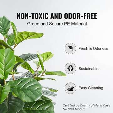 VEVOR Artificial Fiddle Leaf Fig Tree, 5 FT, Secure PE Material & Anti-Tip Tilt Protection Low-Maintenance Faux Plant, Lifelike Green Fake Potted Tree for Home Office Warehouse Decor Indoor Outdoor