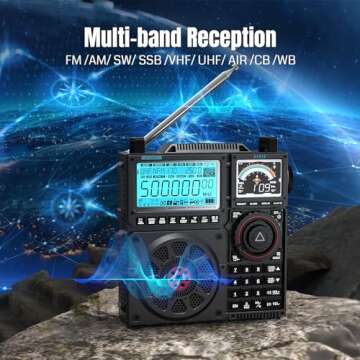 Raddy RF919 SSB Shortwave Radio with NOAA Weather Band, Full Band FM AM SW VHF UHF AIR CB WB and SSB Receiver, with Antenna Tuner, 3 External Antenna Ports, 5000mAh Rechargeable Battery (Black)