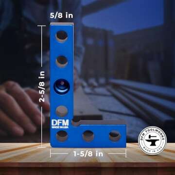 DFM Tool Works Small Square and Center Finder - Mini Square Tool with 11/32" Center Marking Hole Woodworking, Carpenter Engineering Square, Center Marking Tool, Made in USA - Blue