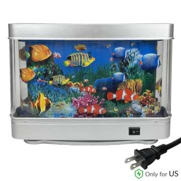 Tokenkuko Fake Fish Tank Mini Aquarium,Artificial Tropical Fish Decorative,Fake Aquarium Decorative Lamp,Aquarium Lights Motion Lamp Night Light with Moving Fish,Gift for Kids(US Plug)