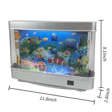 Tokenkuko Fake Fish Tank Mini Aquarium,Artificial Tropical Fish Decorative,Fake Aquarium Decorative Lamp,Aquarium Lights Motion Lamp Night Light with Moving Fish,Gift for Kids(US Plug)