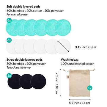 Reusable Makeup Remover Pads | Eco Friendly & Zero Waste Cotton Rounds | Beauty Products | 15 Natural & Organic Face Pads with Laundry Bag | Soft for All Skin Types | Bamboo Wipes for Facial Cleansing