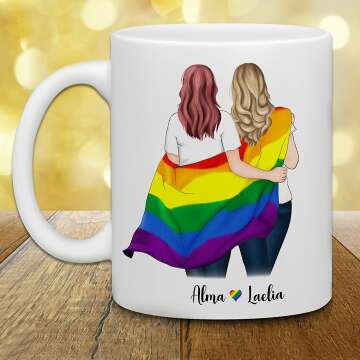 Custom Lesbian Couple Coffee Mug with Avatars