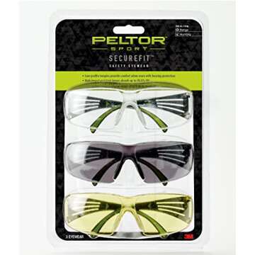 Peltor Sport SecureFit 400 Eye Protection, Multi Shaded 3 Pack (Clear/Amber/Gray), High Impact Resistant, Blocks 99.9% UV, Anti-Fog, Scratch Resistant Lenses, Low Profile Safety Glasses (SF400-P3PK-6)