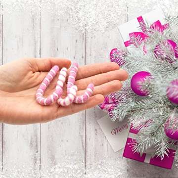 Glaciart One Felt Candy Cane Decoration (Pink/White)- DIY Garland, Arts Crafts Supplies, Cute Home Decor for Christmas - Baby Mobile Ornaments - Hand-Felted Natural Wool Material - Set of 10