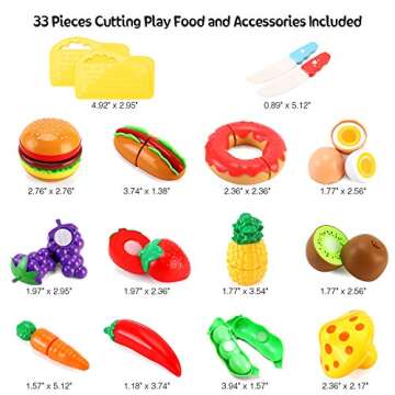 33pcs Cutting Pretend Play Food Toys for Kids Kitchen Set Playset Accessories BPA Free Peel & Cut Toy Food Fruits and Vegetables Toys, Christmas Birthday Gift for Toddlers Girls Boys Kids Storage Box