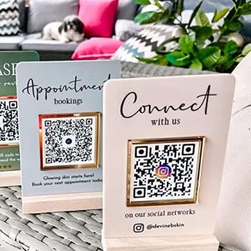 Custom Multi Business QR Code Sign Mini QR Display Sign Scan to Pay Personalized Venmo Facebook Instagram App Social Media Signs Acrylic Beauty Store Salon Hairdressers Beautician Plaque