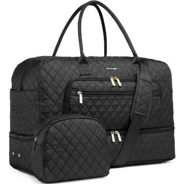 Large Women Travel Duffle Bag - Carry on Overnight Bag Weekend Travel Duffel Tote Bag Yoga Gym Bag with Wet Pocket Toiletry Weekender Overnight Bag for Travel Business Trips Sport Hospital Black