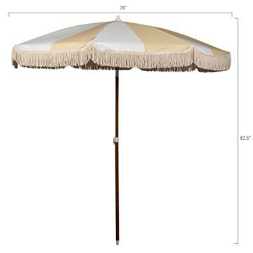 BEACH STATE Summerland 6.5 Feet Beach Umbrella with Fringe - Outdoor Umbrella - UV50+ Sun Protection (Limoncello Stripe)