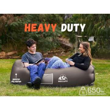 WEKAPO Inflatable Couch Air Lounger Chair - Camping & Beach Accessories, Portable Blow up Sofa for Hiking, Lawn, Indoor/Outdoor Movies & Music Festivals. Lightweight and Easy to Set Up Air Hammock