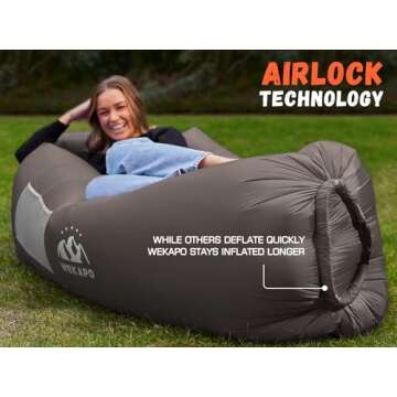 WEKAPO Inflatable Couch Air Lounger Chair - Camping & Beach Accessories, Portable Blow up Sofa for Hiking, Lawn, Indoor/Outdoor Movies & Music Festivals. Lightweight and Easy to Set Up Air Hammock