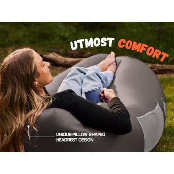 WEKAPO Inflatable Couch Air Lounger Chair - Camping & Beach Accessories, Portable Blow up Sofa for Hiking, Lawn, Indoor/Outdoor Movies & Music Festivals. Lightweight and Easy to Set Up Air Hammock