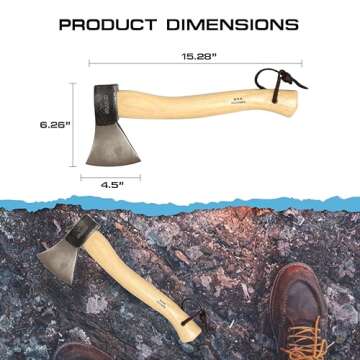 Prandi German Style Hatchet Traditional Line - 3.003.06.TH - 15.28" x 6.26" - Carbon Steel with Hickory Handle - Camping Hatchet & Splitting Axe for Outdoor Activities - No Sheath Included