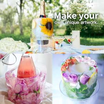 Ice Molds, Ice Bucket, Ice Mold Wine Bottle Chiller, DIY Champagne Cocktails Clear Bucket Freezer Chiller, Any Floral or Fruits Decoration for Party, Wedding and Celebration, Beautiful with Creative