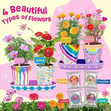 4 Set Paint & Plant Flower Gardening Kit - Gifts for Girls Ages 8-12, Arts and Crafts for Kids Ages 8-12, Kids Gardening Set, Birthday Toys Easter Gifts for Girls Boys Ages 4 5 6 7 8 9 10 11 12