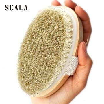 Dry Brushing Body Brush SCALA Natural Bristle Body Brush, Soft Body Exfoliating Brush Scrub for Dead Skin, Cellulite, Lymphatic Drainage, Blood Flow – Thicker & Stronger Medium Strength