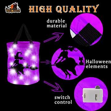 ANYMONYPF 3 Pieces Halloween LED Light Candy Bags Light Up Halloween Trick or Treat Bags Ghost Pumpkin Witch Bucket Halloween Treat Bags for Kids Halloween Party Favors