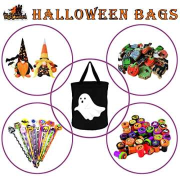 ANYMONYPF 3 Pieces Halloween LED Light Candy Bags Light Up Halloween Trick or Treat Bags Ghost Pumpkin Witch Bucket Halloween Treat Bags for Kids Halloween Party Favors